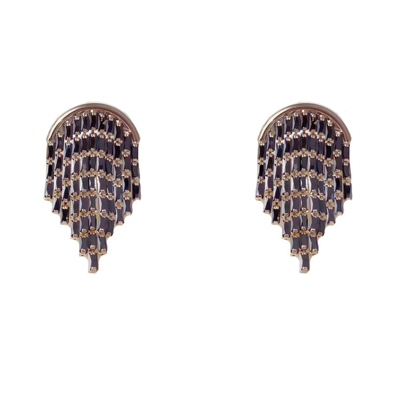 Luxury Full-Zircon Geometric Tassel Drop Earrings – Elegant Design