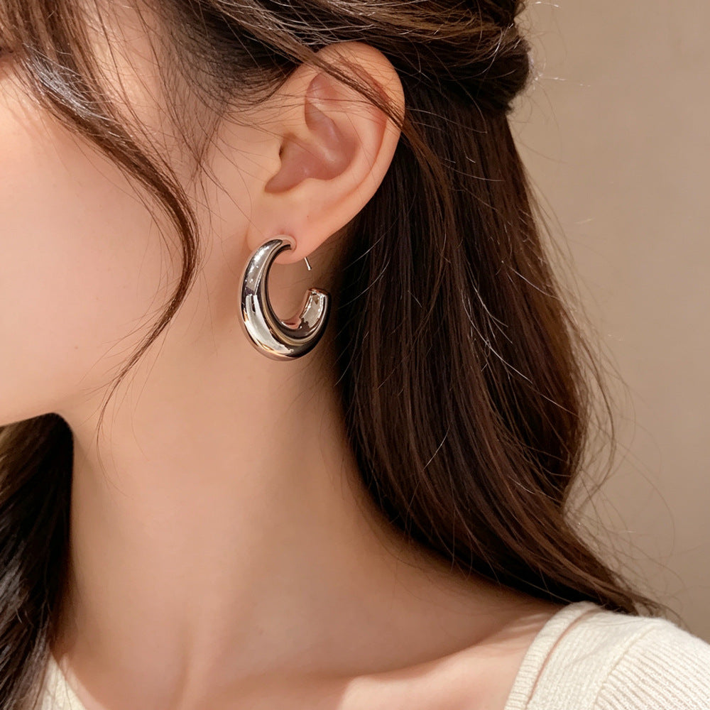 Eaioncol Sculptural C Hoop Earrings Gold Silver