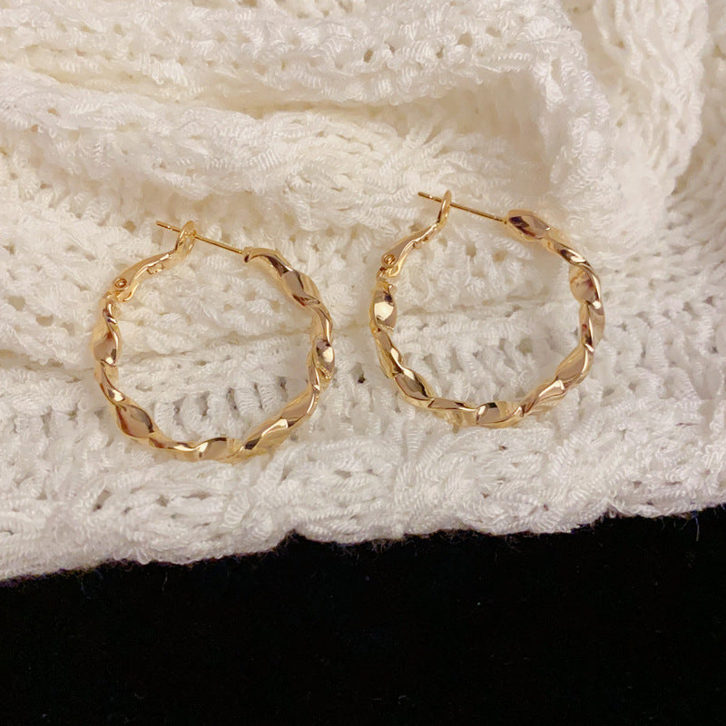 14K Gold-Plated Twisted Metal Hoop Earrings - Geometric Elegance