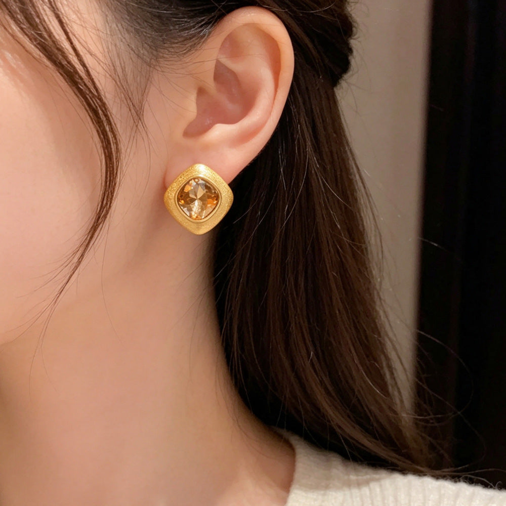 Eaioncol Brushed Rhombus Stud Earrings 14K Gold & Silver Plated