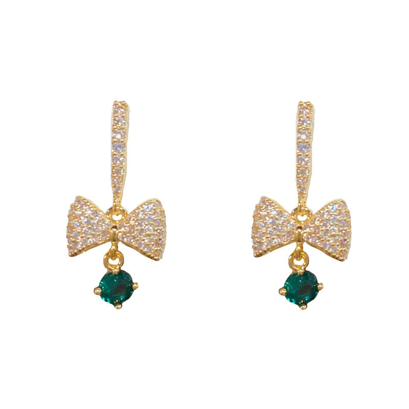 14K Gold-Plated Butterfly Green Diamond Drop Earrings - Elegant Design