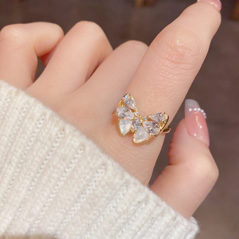 14KGold-Plated Zircon Shell Butterfly Open Ring-Chic Minimalist Design