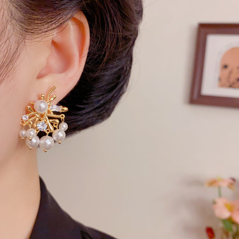 Eaioncol Vintage CZ Irregular Pearl Drop Earrings Gold Silver