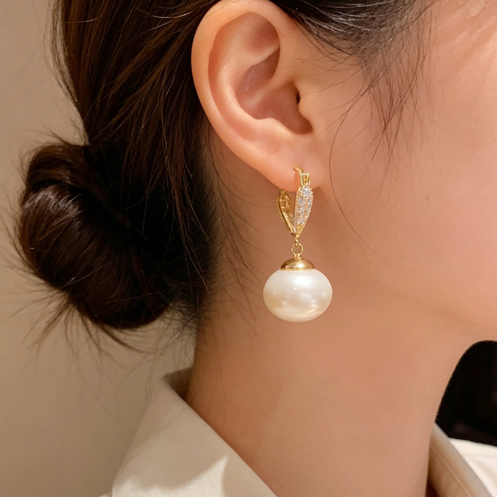Eaioncol Heart CZ Pearl Tassel Hoop Earrings 14K Gold Plated