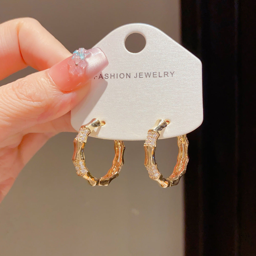 Eaioncol Vintage Bamboo CZ Hoop Earrings 14K Gold & Silver Plated