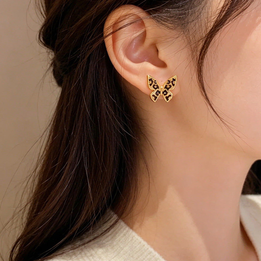 Eaioncol Leopard Butterfly Stud Earrings 14K Gold Plated