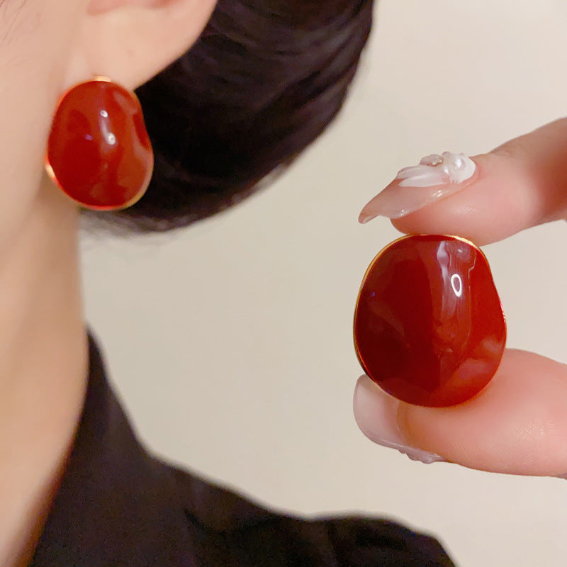 Luxury Irregular Enamel Circle Stud Earrings – French Design