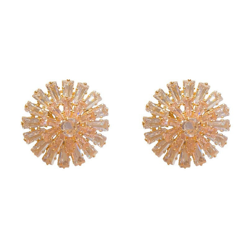 Eaioncol Full CZ Round Stud Earrings Gold