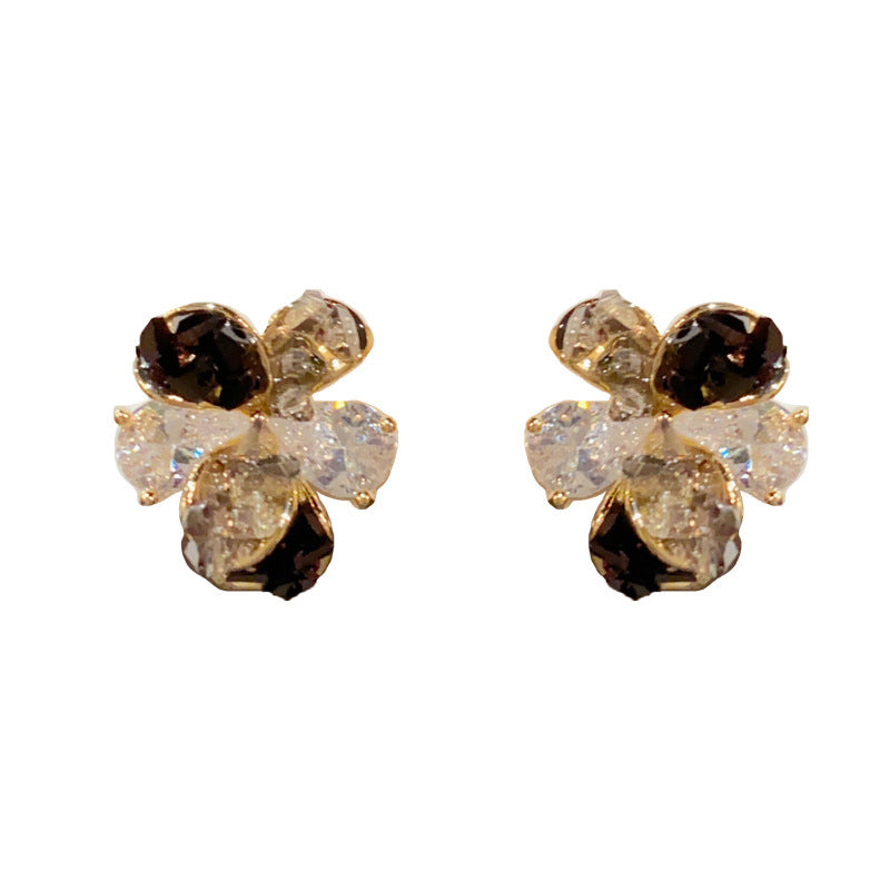 14K Gold-Plated Color-Block Diamond Petal Earrings - Elegant Design