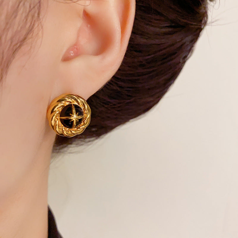 14K Gold-Plated Metal Starburst Circle Earrings - Creative Design