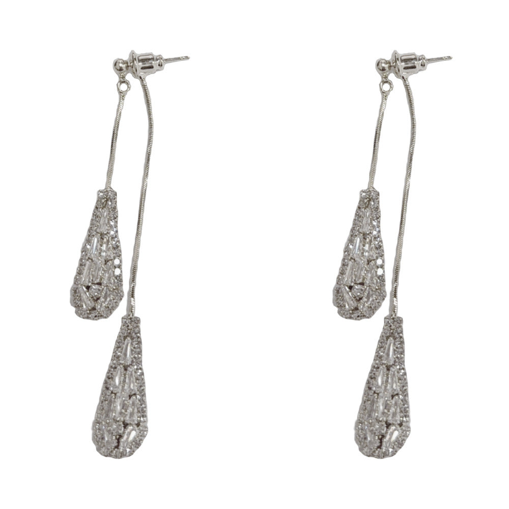 Eaioncol Two-Way Teardrop CZ Tassel Earrings Gold Silver