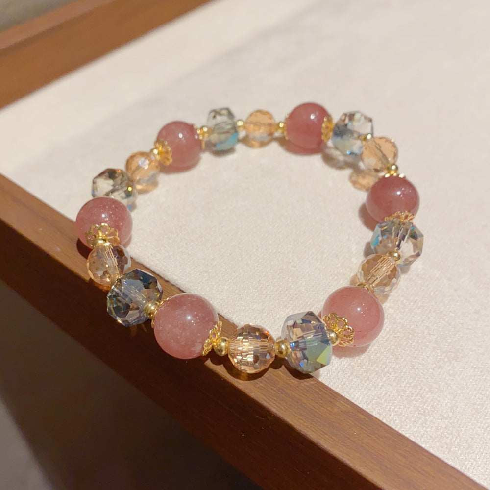 Eaioncol Strawberry Quartz Beaded Bracelet 14K Gold Plated