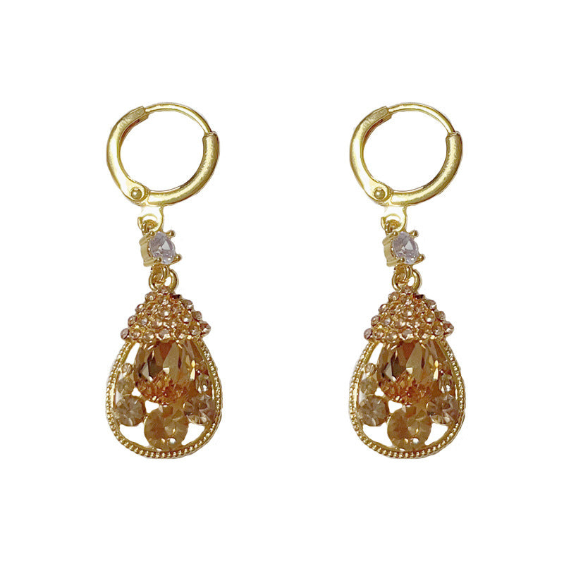 14K Gold-Plated Coffee Full Diamond Waterdrop Earrings -Elegant Design