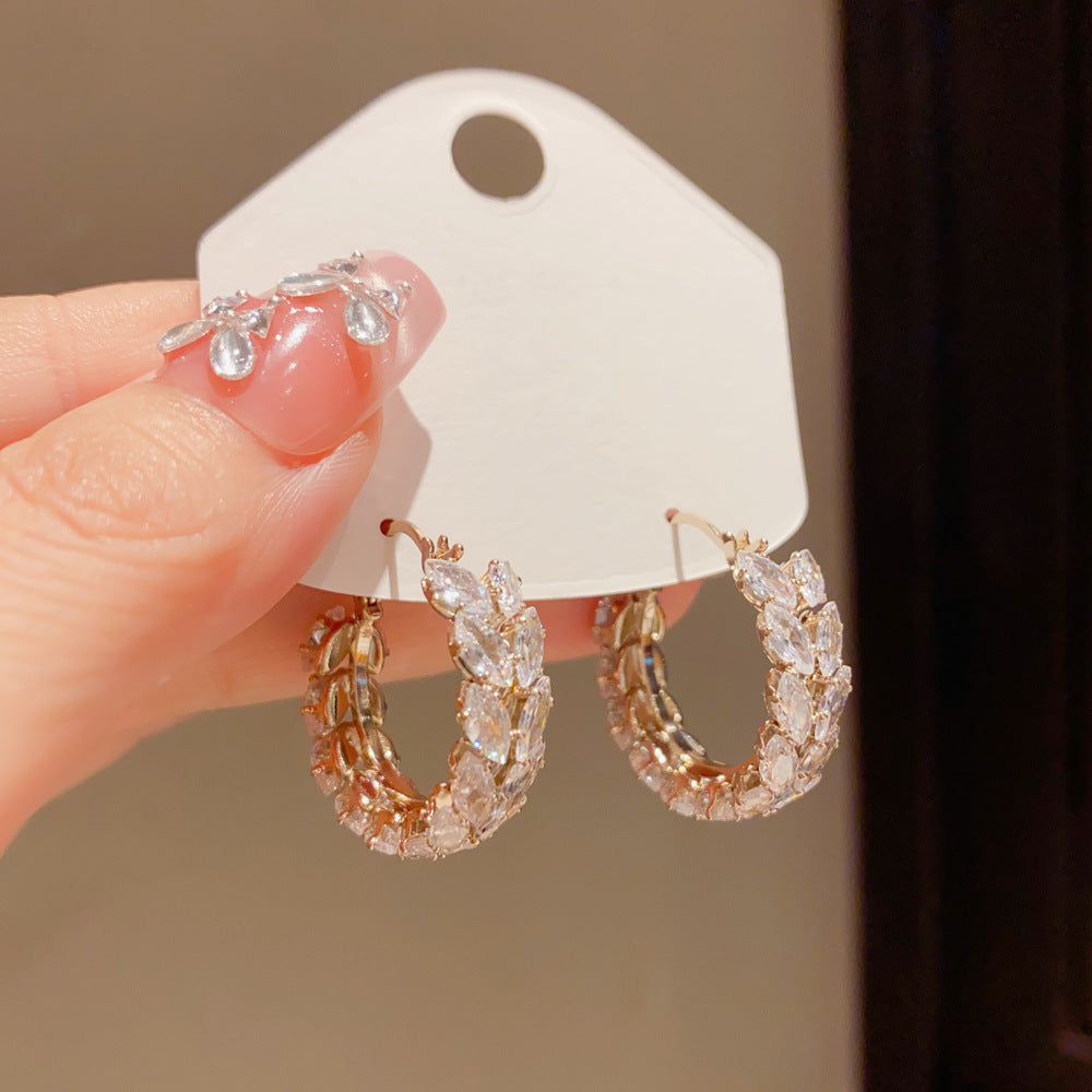 Eaioncol Coffee Gold Wheat CZ Hoop Earrings 14K Gold Plated