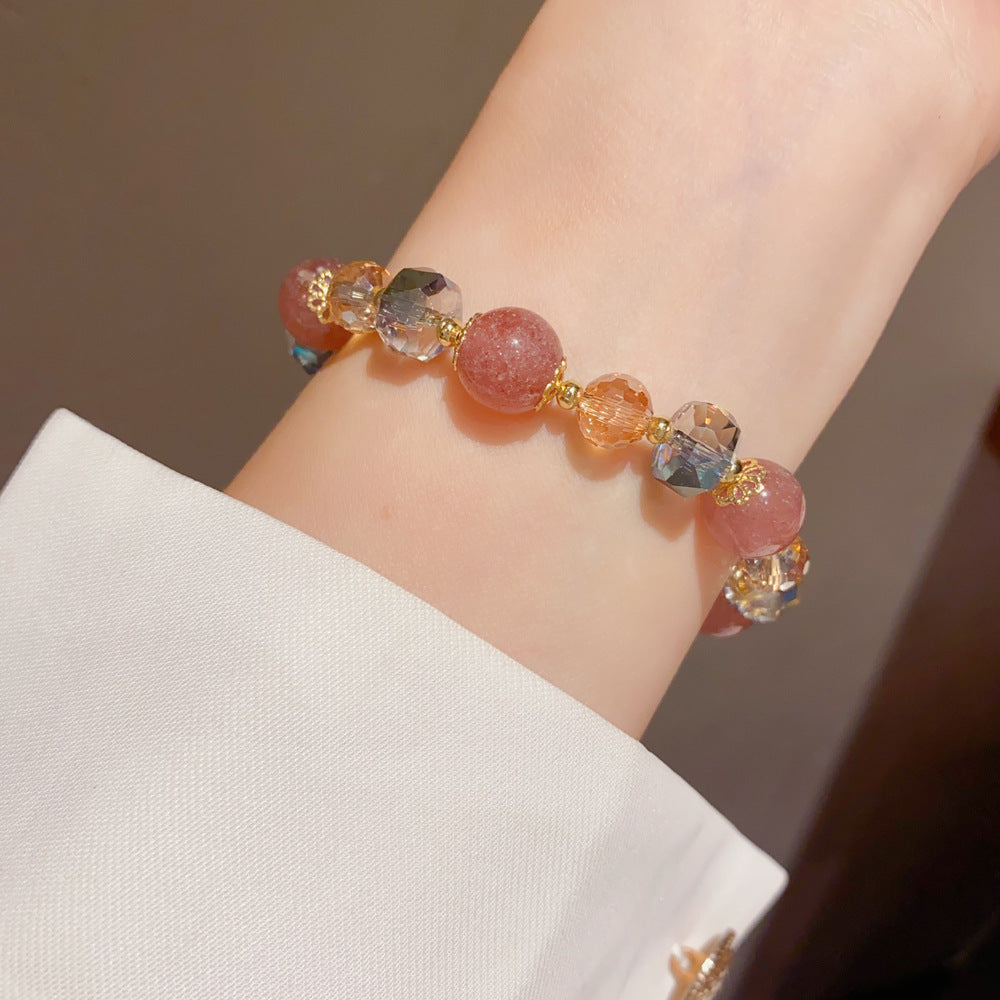 Eaioncol Strawberry Quartz Beaded Bracelet 14K Gold Plated