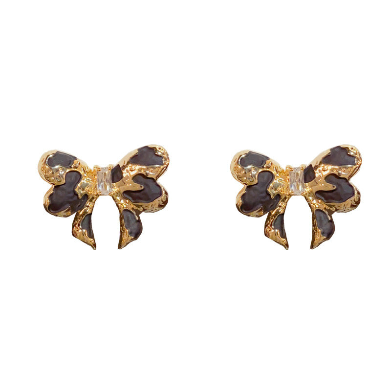 14K Gold-Plated Metal Leopard Print Bow Earrings - Chic Retro Style