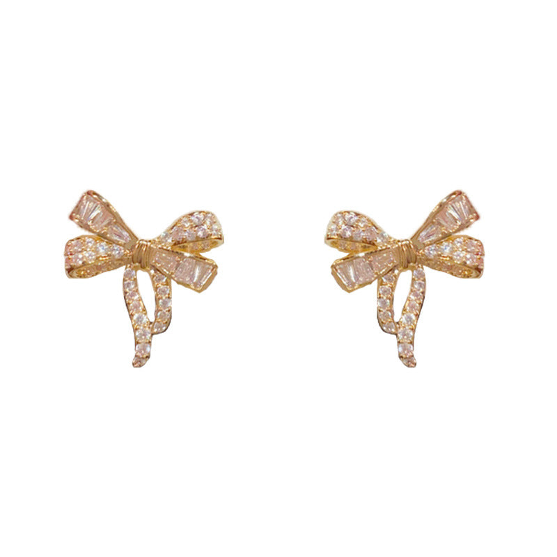 Elegant Full-Zircon Bow Stud Earrings – Minimalist Design