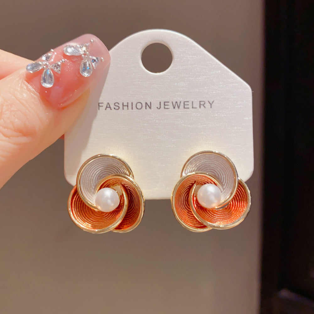 Eaioncol Gradient Petal Stud Earrings Green & Orange