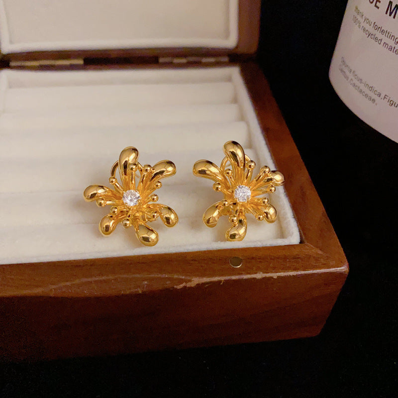 Elegant Metal Petal Stud Earrings – Bold Floral Design
