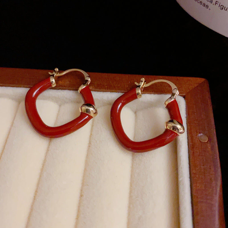 14K Gold-Plated Angora Red Teardrop Hoop Earrings - Chic and Elegant