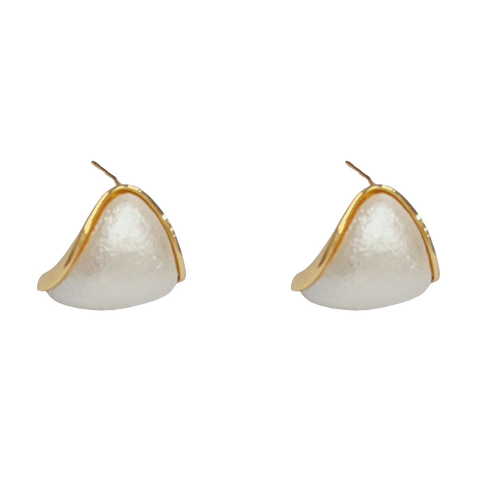 Eaioncol Triangle Pearl Stud Earrings Gold