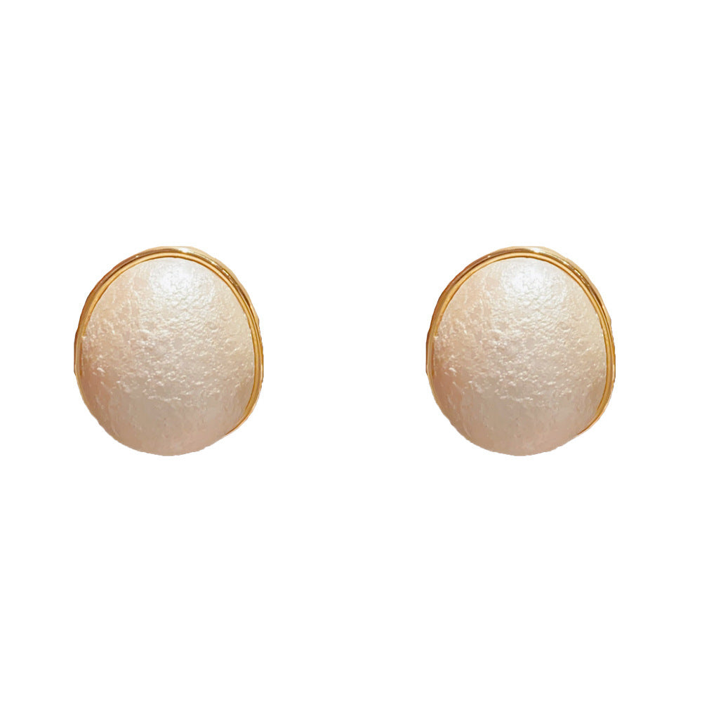 Eaioncol Geometric Oval Cotton Pearl Stud Earrings Gold