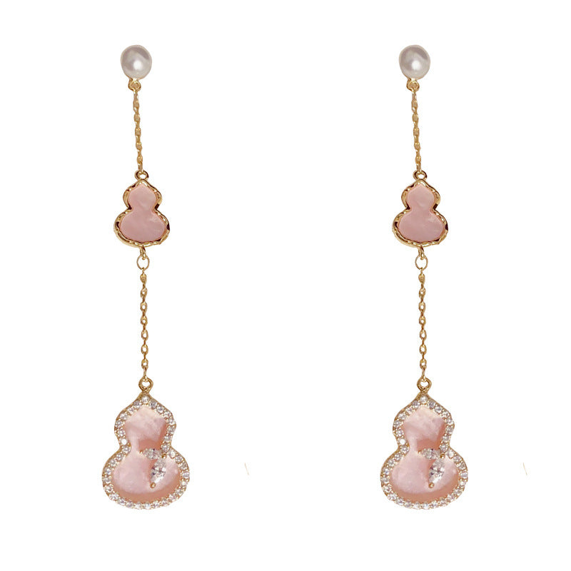 Eaioncol Gourd Tassel CZ Drop Earrings Pink White