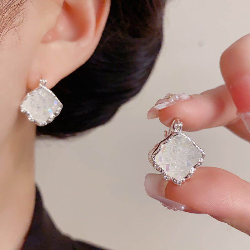 Eaioncol Square Crystal Drop Earrings Green
