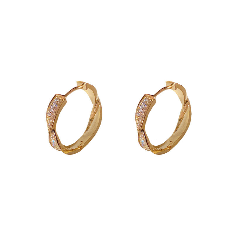 14K Gold-Plated Zircon Twisted Earrings - Elegant Geometric Studs