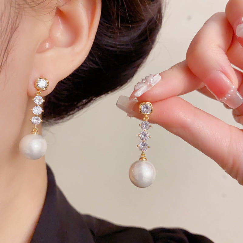 Elegant Zircon Tassel Pearl Drop Earrings – Gentle Geometric Design