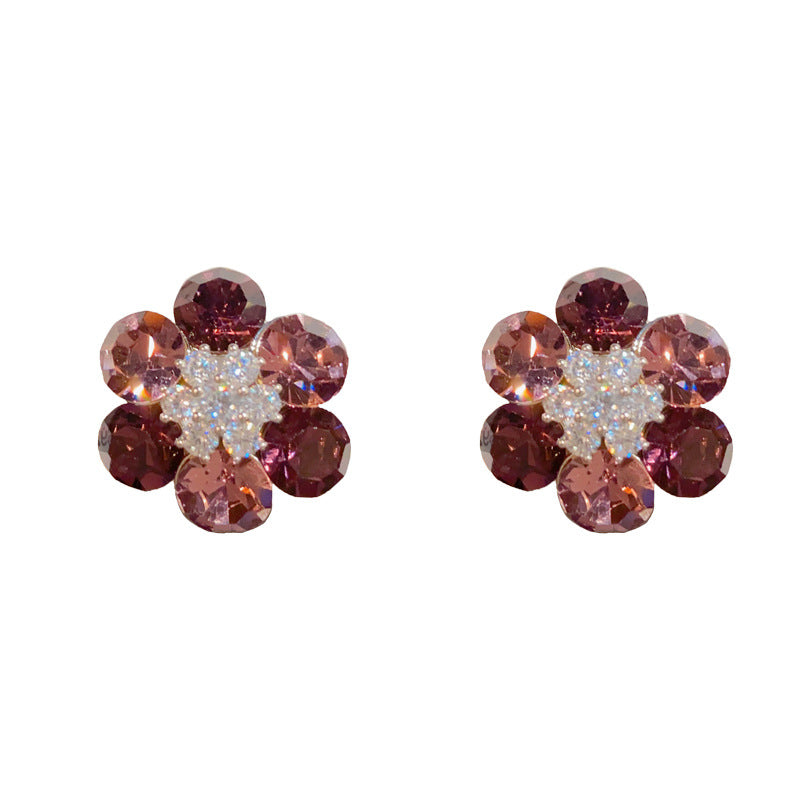 14K Gold-Plated Purple Zircon Flower Stud Earrings - Elegant Luxury