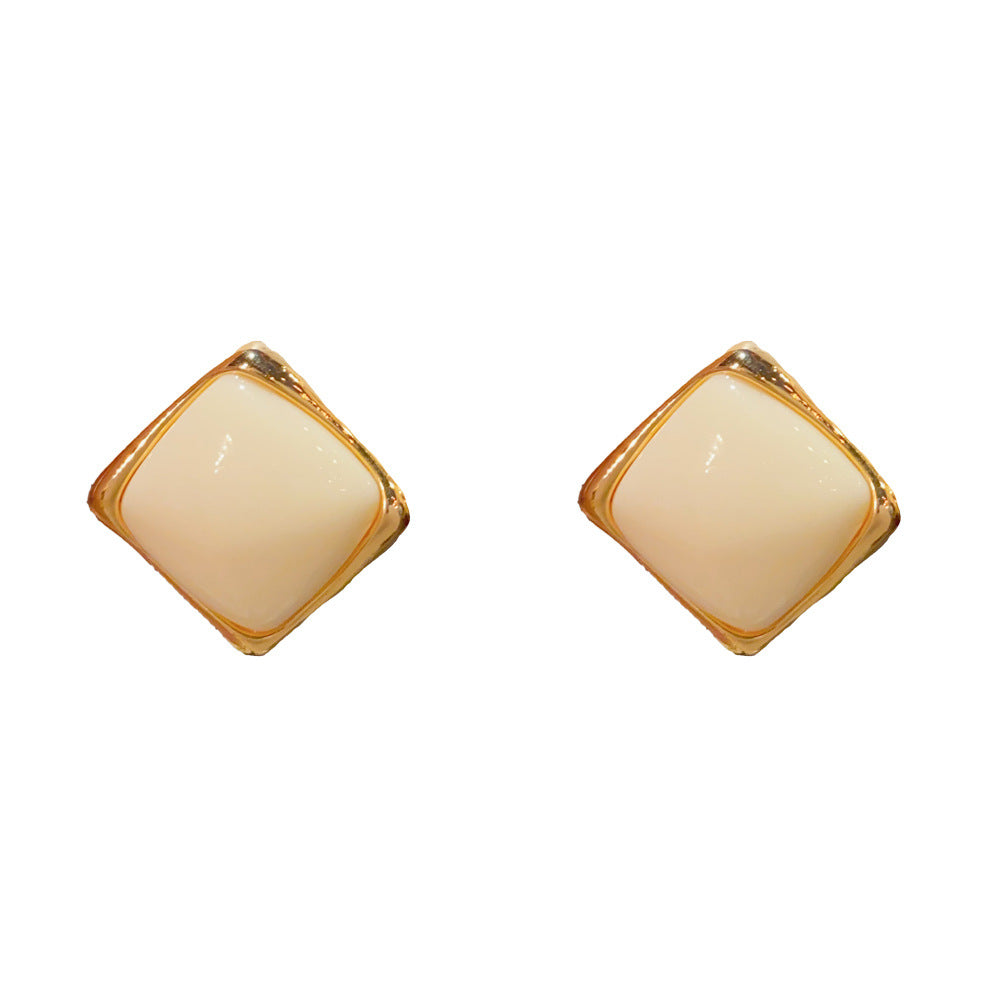 Eaioncol Geometric Resin Rhombus Stud Earrings Gold