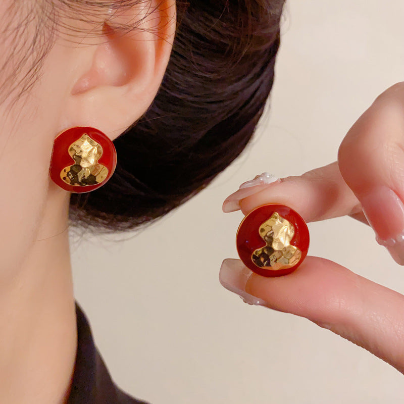 Luxury Gourd Circle Stud Earrings – Geometric Design