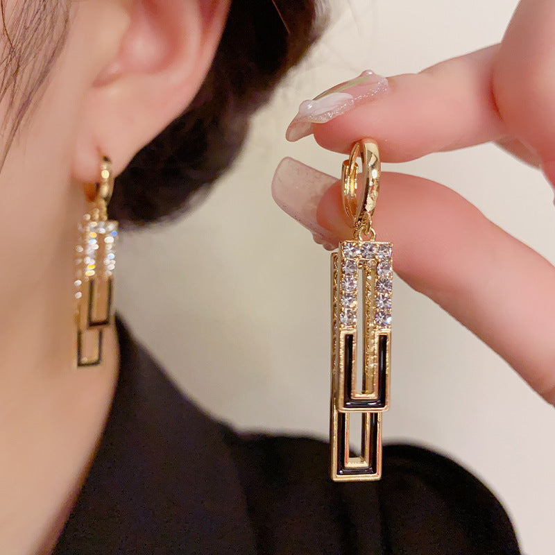 14k Gold Plated Elegant Geometric Zircon Drip Oil Earrings - Minimalist Design