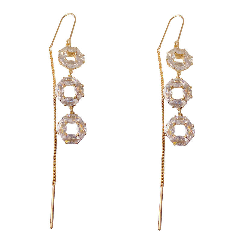 Luxury Micro-Pavé Circle Tassel Threader Earrings – Elegant Design