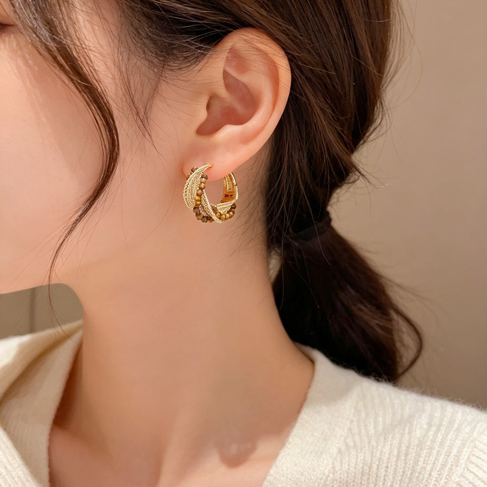 Eaioncol Handmade Beaded Hoop Earrings Gold Silver