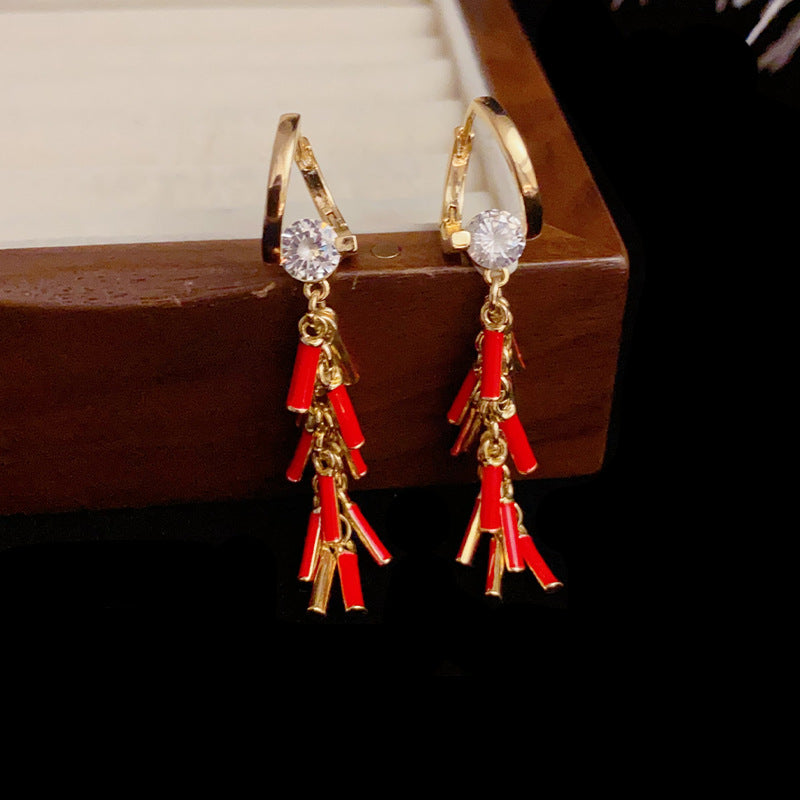 14K Gold-Plated Red Firecracker Earrings - Festive New Year Design