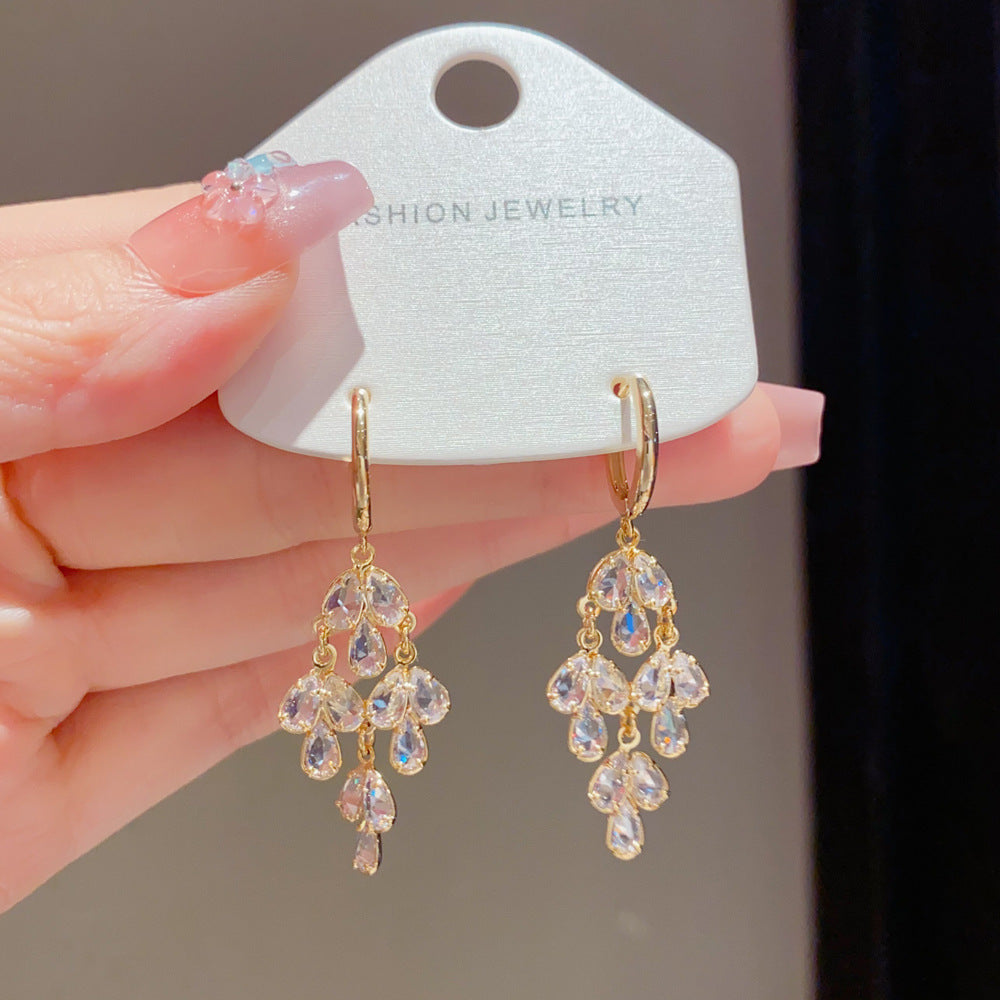 Eaioncol Leaf CZ Tassel Earrings 14K Gold & Silver Plated