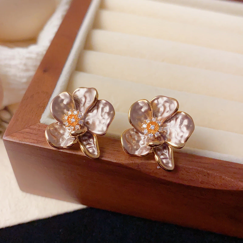 Elegant Coffee Zircon Petal Stud Earrings – Meilard Floral Design