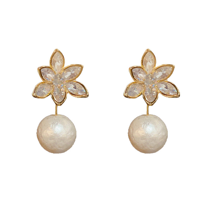 14K Gold-Plated Diamond Flower Bead Earrings - Elegant Chic Design