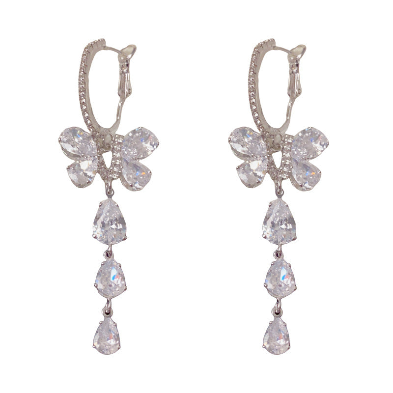 Luxury Full-Zircon Butterfly Tassel Drop Earrings – Elegant Design