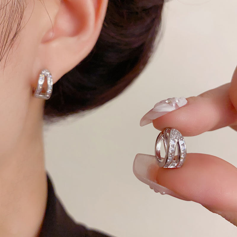 Luxury Double-Layer Zircon Ear Cuff Earrings – Geometric Design