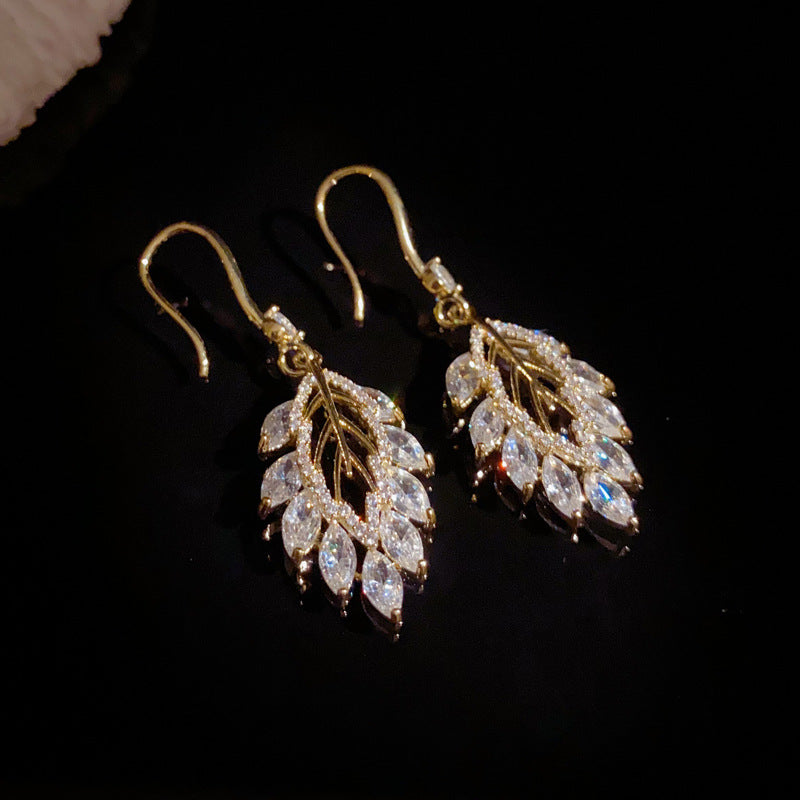 14K Gold-Plated Autumn Leaf Zircon Hook Earrings– Delicate & Sparkling