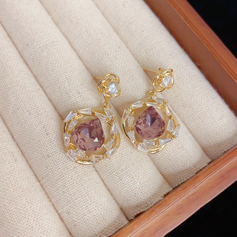 Eaioncol Geometric Zircon Halo Teardrop Drop Earrings Gold