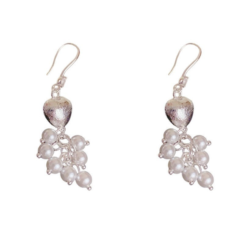 Eaioncol Heart Pearl Tassel Ear Hooks Earrings Gold Silver
