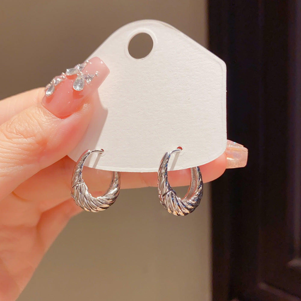 Eaioncol Threaded Geometric Hoop Earrings Gold Silver