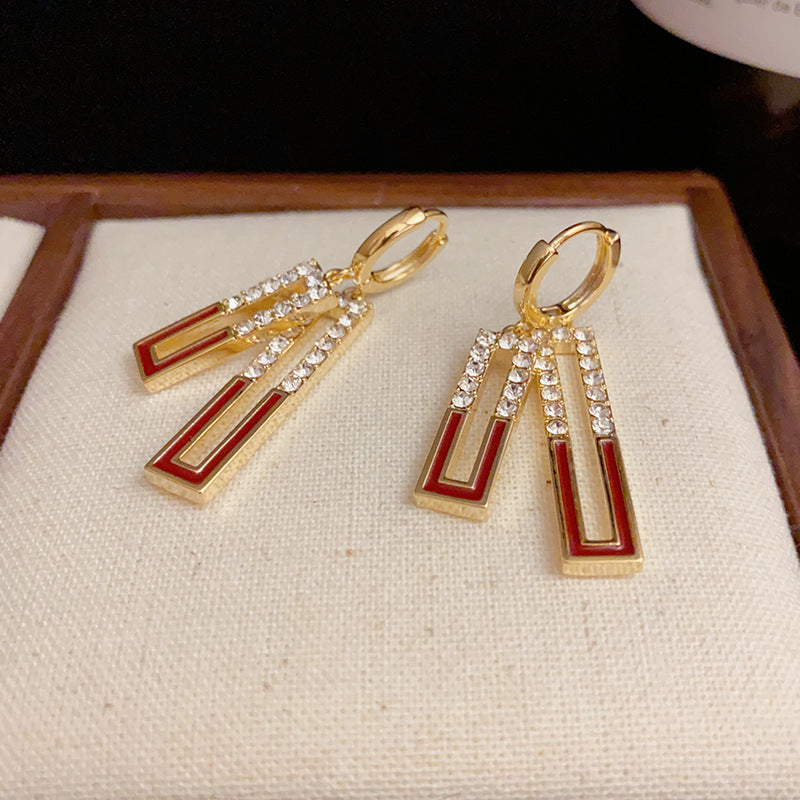 14k Gold Plated Elegant Geometric Zircon Drip Oil Earrings - Minimalist Design