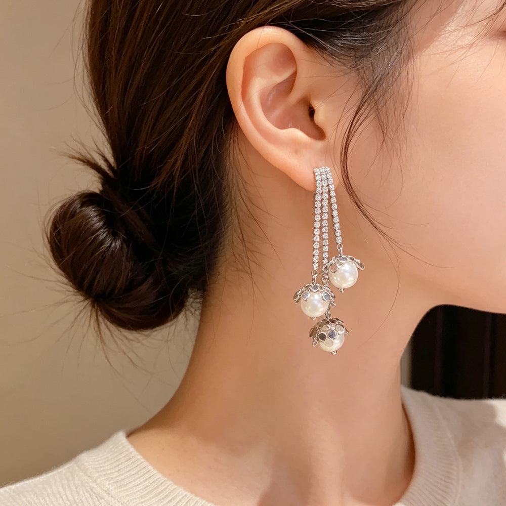 Eaioncol CZ Pearl & Resin Tassel Earrings 14K Gold Plated Silver