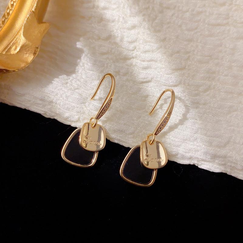 Luxury Metal Letter Square Drop Earrings – Geometric Design