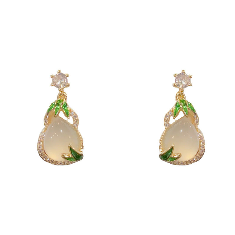 Luxury Zircon Imitation Jade Gourd Stud Earrings – Elegant Design